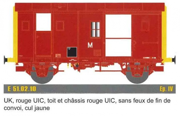 EP51.02.10 Fourgon M, F Uk, rouge UIC, T et C rouge UIC, CUL jaune