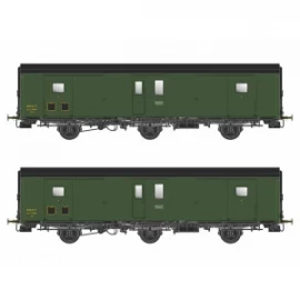 MW104 Set de 2 Wagons fourgons 3 essieux, PLM, Dqd2m, Vert 306, ep.IIIc-d, feux fin de convoi