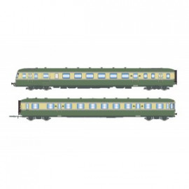 HJ2418 AUTORAIL DIESEL RGP 2 X 2717 + REMORQUE XR 7710, SNCF, VERT/BEIGE LOGO D'ORIGINE