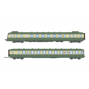 HJ2419 AUTORAIL DIESEL RGP 2 X 2716 + REMORQUE XR 7719, SNCF, VERT/BEIGE AVEC DÉFLECTEURS DE FUMÉE