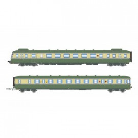 HJ2419 AUTORAIL DIESEL RGP 2 X 2716 + REMORQUE XR 7719, SNCF, VERT/BEIGE AVEC DÉFLECTEURS DE FUMÉE