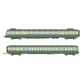 HJ2420 AUTORAIL DIESEL RGP 2 X 2712 + REMORQUE XR 7714, SNCF, VERT/BEIGE AVEC DÉFLECTEURS DE FUMÉE