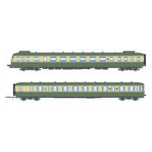 HJ2429 AUTORAIL DIESEL RGP 2 X 2719 + REMORQUE XR 7708, SNCF, VERT/BEIGE AVEC DÉFLECTEURS DE FUMÉE