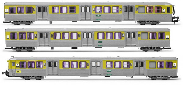 HJ4186 SET DE 3 VOITURES VOYAGEURS RIO 78 TER (EX NPDC), LIVRÉE JAUNE/ARGENT, SNCF