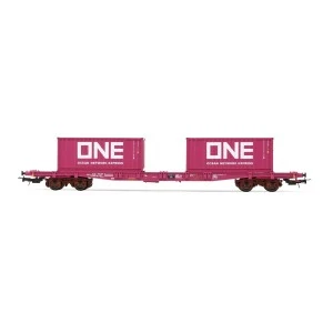 HJ6261 WAGON PORTE-CONTENEURS À BOGIES S70, TOUAX, CHARGÉ 2 CONTENEURS CONTENEURS DE 20’ «&nbsp;ONE&nbsp;»