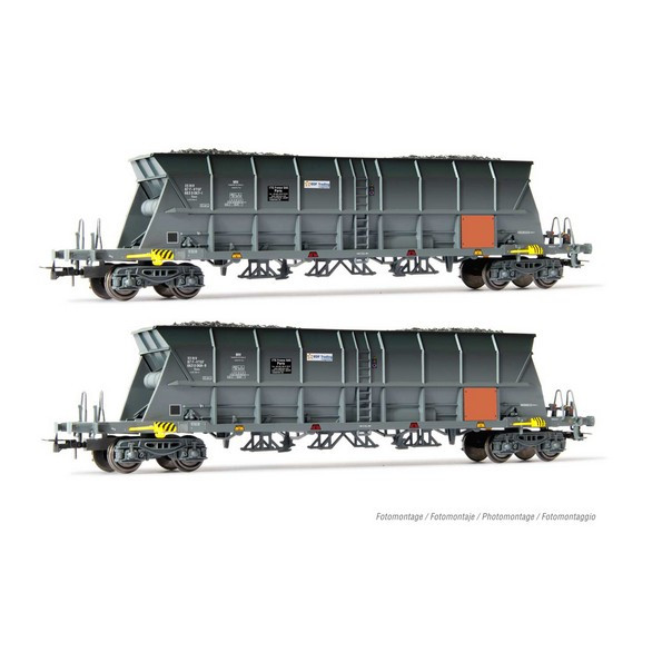 HJ6210 Coffret 2 wagons trémie à bogies EF60 “EDF”, plaques oranges, SNCF