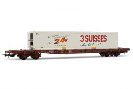 HJ6213 Wagon plat à bogies S7, caisse mobile “3 SUISSES”, SNCF