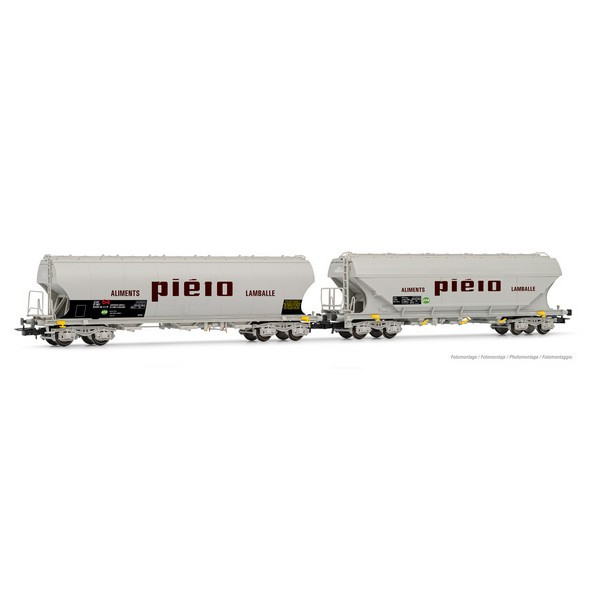HJ6220 Coffret 2 wagons céréaliers à bogies, faces planes et bombées, Piéto Lamballe, SNCF