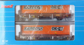 HJ6224 Coffret 2 wagons plats à essieux Lgs, caisses orange “CNC KARGO70”, SNCF