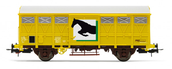 HJ6232 WAGON COUVERT A 2 ESSIEUX GS POUR LE TRANSPORT DE CHEVAUX SNCF - LIVREE JAUNE