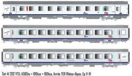 LS 41202 ENSEMBLE DE 3 VOITURES CORAIL A5B5TU 1°CL / B10TUX 2°CL LIVREE TER RHONE ALPES SNCF