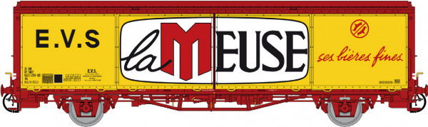 LS 30680 WAGON EVS, HS, SNCF, JAUNE, TOIT & CHÂSSIS ROUGE, PAROIS PLANES, LA MEUSE