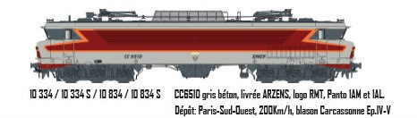 LS 10334 CC6510 gris béton, livrée ARZENS, logo RMT, Panto 1AM et 1AL