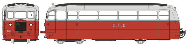 VM053 Autorail DE DION Type ND, CFD Vivarais-Lozère, N°201, Rouge/Gris Perle, HOm