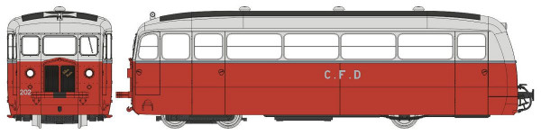 VM054 Autorail DE DION Type ND, CFD Vivarais-Lozère, N°202, Rouge/Gris Perle, HOm