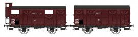 WB-696 Set de 2 Wagons COUVERTS PLM 20 T rouge Sideros, N° KKwf 185626 avec guérite et N° KKw 142073, PLM Ep.II