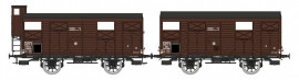 WB-698 Set de 2 Wagons COUVERTS PLM 20 T brun wagon 540, N° KKwf 144931 avec guérite et N° KKw 142096 avec renforts de caisse en Z, SNCF
