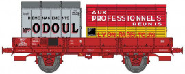WB-608 Plat OCEM 29 Rouge SNCF Nhow 103073 Freiné, Boite à Rouleau, Roues pleines Ep.III B + 2 CADRES “ODOUL” et “AUX PROFESSIONNELS REUNIS”