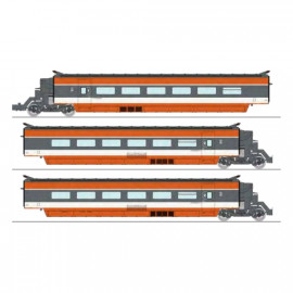TGV002 Set de 3 voitures intermédiaires TGV PSE Rame Origine, Remorques R2 + R5 + R6
